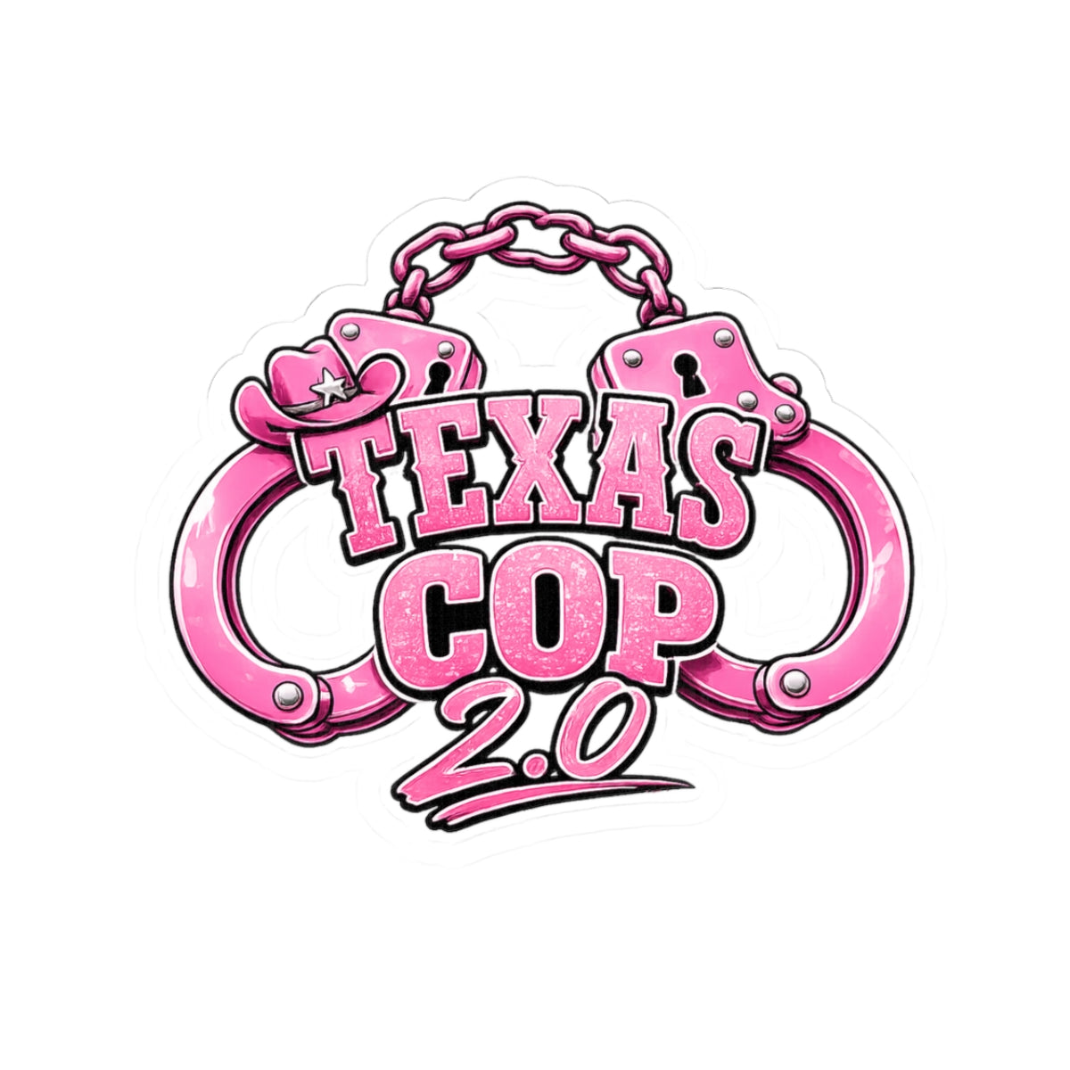 Texas Cop 2.0 Pink Handcuff Sticker — Kiss-Cut Vinyl Decal for Laptops, Water Bottles & Gear