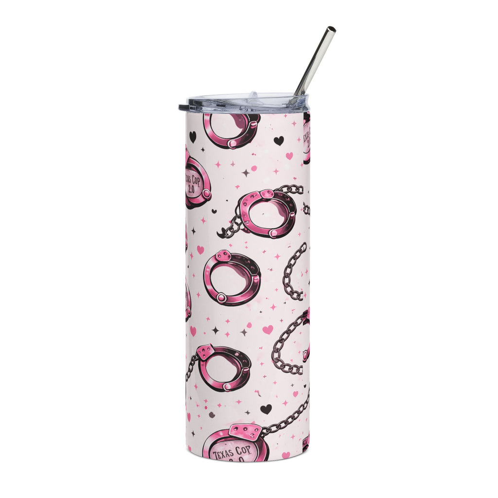 20oz Stainless Tumbler — Pink Handcuffs Pattern, 'Titus Cop 2.0' Novelty Travel Cup