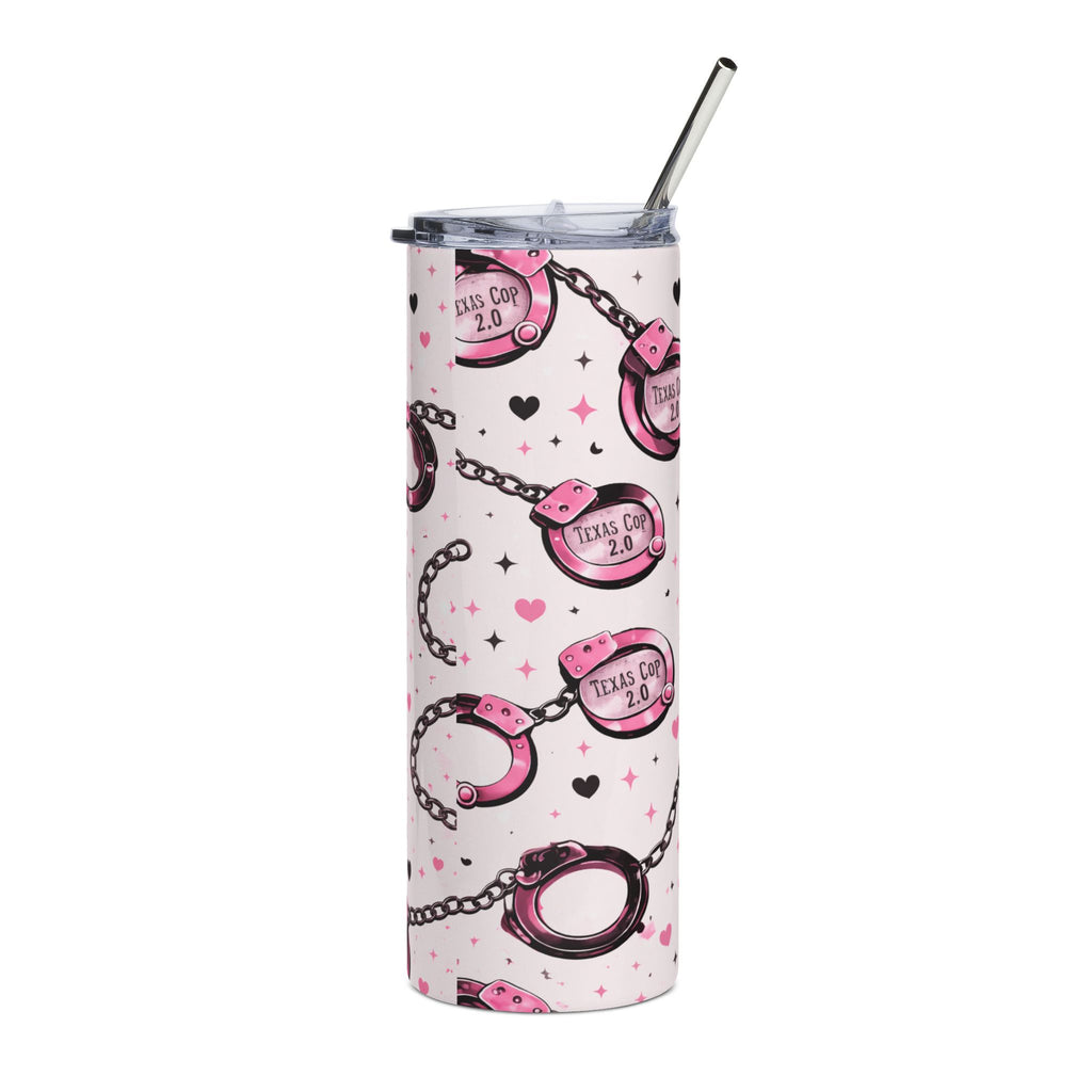 20oz Stainless Tumbler — Pink Handcuffs Pattern, 'Titus Cop 2.0' Novelty Travel Cup